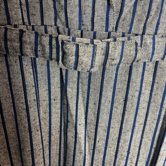 Numero Uno Size M Long Sleeve Belted Shirt Dress Gray Tweed Blue Stripe Academia - Picture 2 of 7